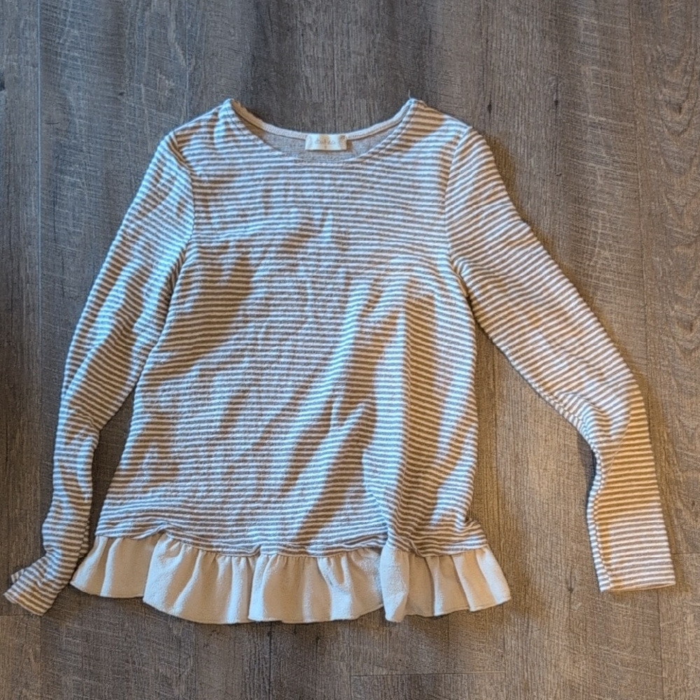 Altar'd State Gray Striped Long Sleeve with Ruffle Hem